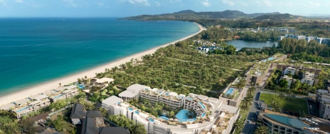 1-2 bedroom condos for sale on Bang Tao Beachfront in Laguna, Phuket - aerial view