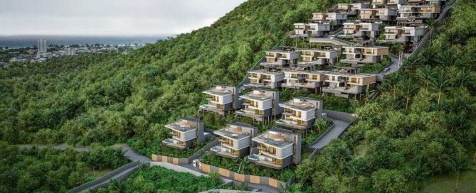 4-bedroom hillside sea view pool villas near Karon Beach, Phuket – tiered masterplan layout
