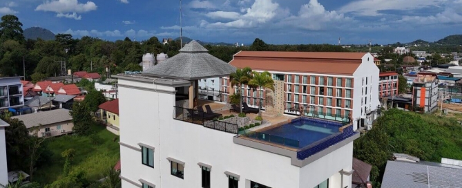 7-storey apartment building with rooftop pool in Chalong, Phuket – exterior street view