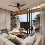 1-2 bedroom golf course view condos in Laguna, Phuket living room and terrace PSC-LAG-1505
