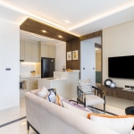 1-bedroom pet friendly fully furnished condos Pasak, Cherng talay, Phuket living room and kitchen PSC-CHE-1494
