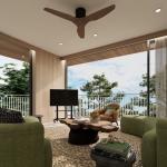 2–3 bedroom golf view condos with private pools in Laguna Phuket living room and terrace PSC-LAG-1506
