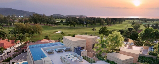 2–3 bedroom golf view condos with private pools in Laguna Phuket rooftop terrace with sunset PSC-LAG-1506
