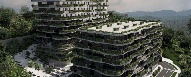 2-3 bedroom hillside condos 4 minutes to Nai Harn Beach, Phuket aerial view PSC-NAH-1500