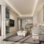 1-bedroom branded condos for sale in a beachfront resort community in Kamala, Phuket open plan living dining and kitchen area PSC-KAM-1510