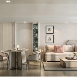 2-3 bedroom branded condos for sale in a beachfront resort community in Kamala, Phuket dining and living area PSC-KAM-1511