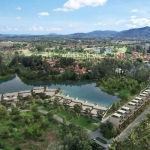 3-bedroom beachside townhouse pool villas for sale on Bang Tao Beach, Laguna Phuket aerial view mountain background PSV-LAG-1509