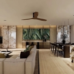 3-bedroom beachside townhouse pool villas for sale on Bang Tao Beach, Laguna Phuket living area and terrace PSV-LAG-1509