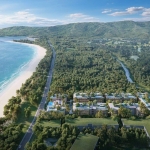 2-4 bedroom seaside penthouse condos 50m to Bang Tao Beach, Phuket aerial view with distant mountains PSC-BAN-1523