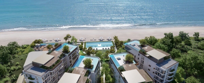 4-bedroom beachfront pool condos and penthouses in Laguna, Phuket aerial view to the sea PSC-LAG-1505