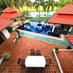 4-bedroom lakeside pool villa for sale in Laguna, Phuket aerial view of pool terrace PSV-LAG-1524