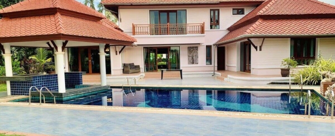 4-bedroom lakeside pool villa for sale in Laguna, Phuket exterior shot including pool PSV-LAG-1524