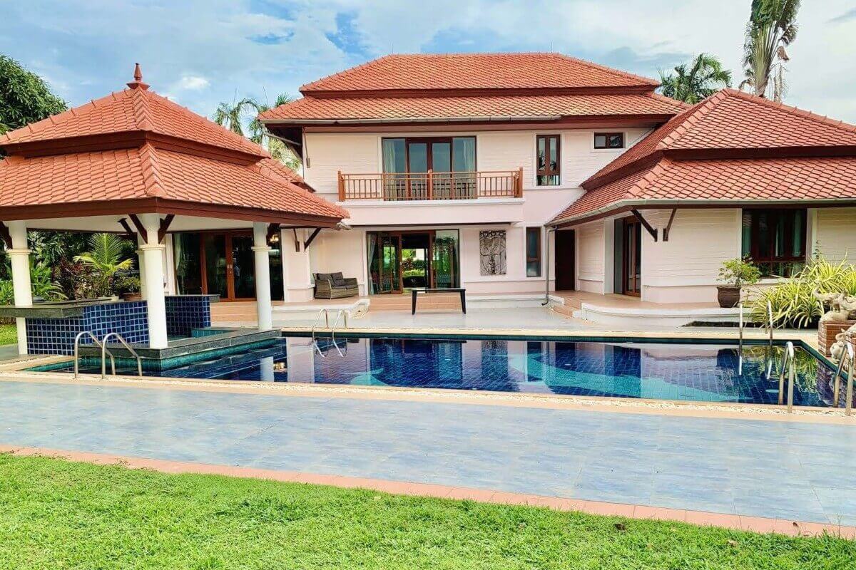 4-bedroom lakeside pool villa for sale in Laguna, Phuket exterior shot including pool PSV-LAG-1524