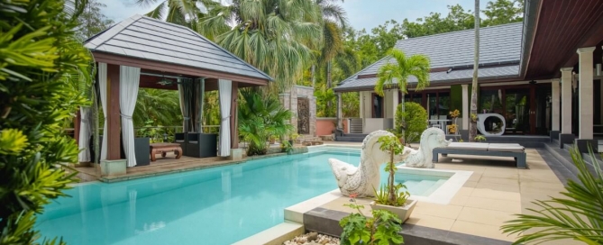 4-bedroom pool villa on a large plot in Rawai, Phuket pool deck and undercover terrace PSV-RAW-1520