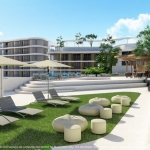 1-2 bedroom condos in Karon, Phuket exterior shot with pool deck and loungers PSC-KAR-1536