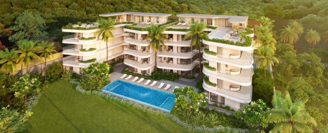 1-2 bedroom sea view condos in Rawai, Phuket exterior shot with pool and garden PSC-RAW-1537