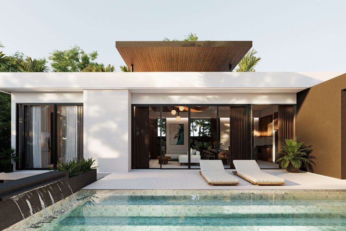 2-4 bedroom pool villas and townhouses near Blue Tree, Thalang, Phuket villa exterior and pool deck PSV-THA-1545