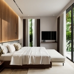 2-4 bedroom pool villas and townhouses near Blue Tree, Thalang, Phuket bedroom with glass sliding door PSV-THA-1545