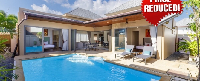 2-bedroom smart home pool villa near Rawai Beach, Phuket exterior shot with price reduced sticker PSV-RAW-1343