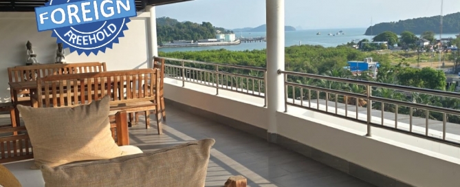 3-bedroom sea view condo near CoCo Pier in Panwa, Phuket large undercover terrace and ocean views with foreign freehold stamp PSC-PAN-1550