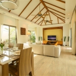 3-bedroom pool villa in Soi Naya near Nai Harn Beach, Phuket dining and living area with vaulted ceiling PSV-NAH-1531
