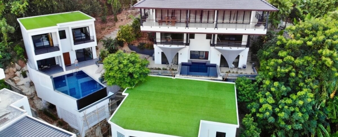 3 villas and 1 apartment hillside estate in Nai Harn, Phuket aerial view PSV-NAH-1542