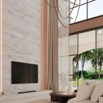 4-bedroom pool villa near Ruamrudee Intl School, Chalong, Phuket living area with French windows, double height ceilings and tv PSV-CHE-1551