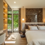 4-bedroom smart home pool villa near Loch Palm in Kathu, Phuket bedroom with floor to ceiling windows and built in shelves PSV-KTU-1534