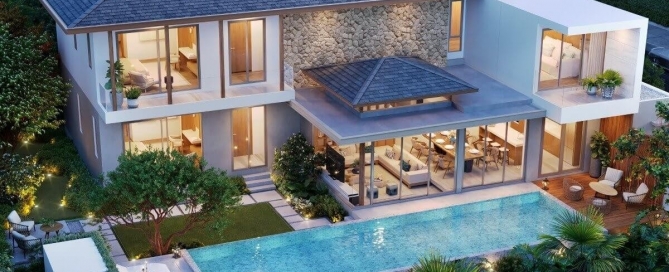 4+1 bedroom pool villas near Porto de Phuket in Cherng Talay aerial view PSV-CHE-1539