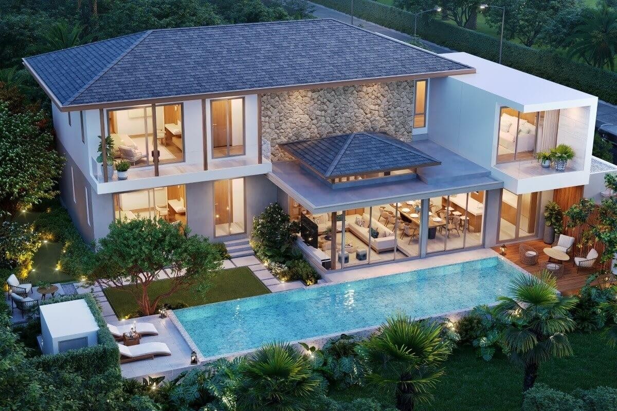 4+1 bedroom pool villas near Porto de Phuket in Cherng Talay aerial view PSV-CHE-1539