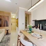 1-2 bedroom condos for sale near Porto de Phuket in Cherng Talay living room with kitchen and breakfast island PSC-CHE-1578