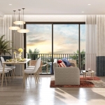 1-2 bedroom condos near Boat Avenue in Ch erng Talay, Phuket living and dining area with balcony access PSC-CHE1561