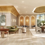 1-2 bedroom condos near Boat Avenue in Cherng Talay, Phuket public dining area with rust, green and orange motiff PSC-CHE1561