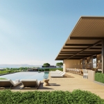 1-2 bedroom condos for sale walk to Nai Yang Beach, Phuket rooftop terrace with pool, deck chairs and bar PSC-NAY-1562