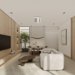 1-2 bedroom condos for sale walk to Nai Yang Beach, Phuket living and dining area with tv PSC-NAY-1562