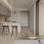 1-3 bedroom condos in the Momentum District near Layan Beach, Phuket kitchen with 2 pendant lights PSC-LAY-1573