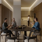 1-3 bedroom condos in the Momentum District near Layan Beach, Phuket kitchen and dining area with 4 people PSC-LAY-1573
