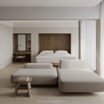 1-3 bedroom condos in the Momentum District near Layan Beach, Phuket lounge with open partition to bedroom PSC-LAY-1573