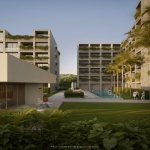 1-3 bedroom condos in the Momentum District near Layan Beach, Phuket exterior view of the building, pool and garden PSC-LAY-1573