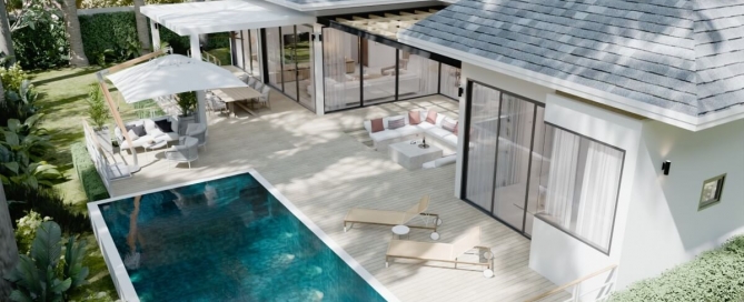 2-4 bedroom pool villas near Friendship Beach Resort in Rawai, Phuket aerial view of villa with pool PSV-RAW-1552