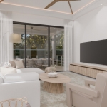 2-4 bedroom pool villas near Friendship Beach Resort in Rawai, Phuket lounge with tv and sliding glass doors PSV-RAW-1552