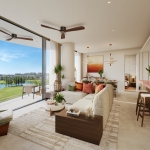 2–3 bedroom condos & penthouses in Laguna, Phuket open living room and terrace overlooking golf course PSC-LAG-1566