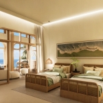 2-3 bedroom pool villas 500m walk to Kalim Beach in Patong, Phuket bedroom with twin beds and sea view PSV-PAT-1574