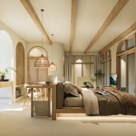 2-3 bedroom pool villas 500m walk to Kalim Beach in Patong, Phuket bedroom with working table and pendant lights PSV-PAT-1574