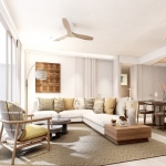 2–3 bedroom penthouses in Laguna, Phuket living room with L-shaped sofa and balcony access PSC-LAG-1567