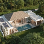 3-4 bedroom pool villas near Thanyapura and UWC in Thalang, Phuket aerial view of a single villa with solar panels PSV-THA-1554