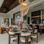 3-4 bedroom pool villas in Soi Naya near Nai Harn Beach, Phuket open plan living, dining and kitchen area with view towards garden PSV-NAH-1569