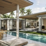 3-4 bedroom pool villas walk to BISP in Koh Kaew, Phuket exterior view of villa from pool sala PSV-KOH-1571