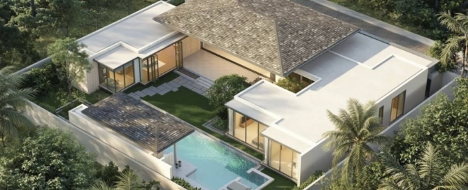 3-4 bedroom pool villas walk to BISP in Koh Kaew, Phuket aerial view of villa PSV-KOH-1571