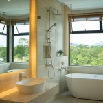 3-bedroom modern pool villa near Lotus’s in Chalong, Phuket bathroom with bathtub and picture window PSV-CHA-1579